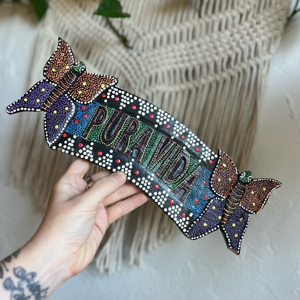Hand-Carved “Pura Vida” Folk Art Wood Plaque – Costa Rica Style Boho Wall Decor - Picture 2 of 9